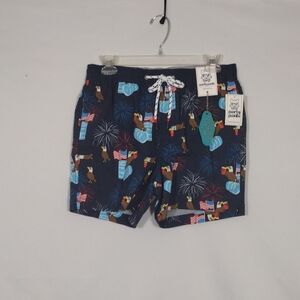 NWT Party Pants Old Glory Swim Shorts With Key Chain Mens Size Small